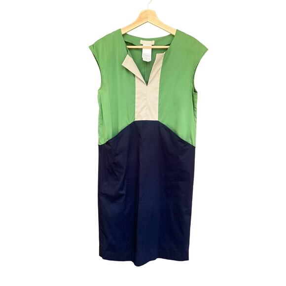'S MaxMara Max Mara Colorblock Shift Dress Green Navy Blue 6 S Small - Picture 1 of 10